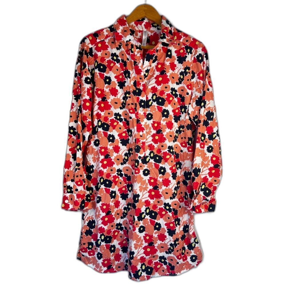 Gilligan & O'Malley Bold Floral Print‎ Long Sleeve Cotton Sleep Shirt Size Small